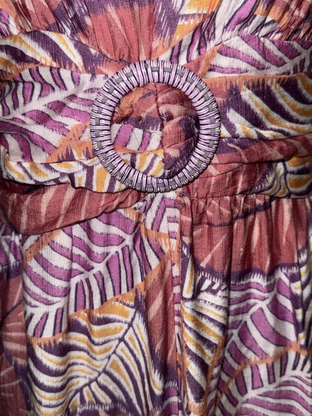 Lulus Emlyn Rose Pink Leaf Print O-Ring Wide Leg Jumpsuit Size XL - Picture 4 of 9
